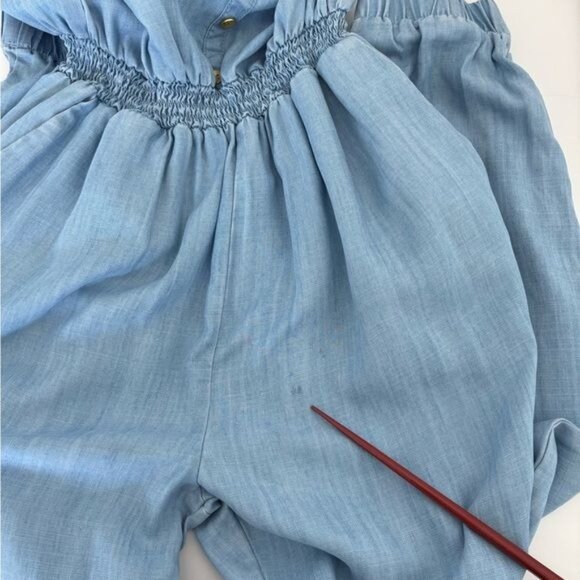 American Rag Jumpsuit Large Strapless Chambray Pocket Festival Boho-Chic Coastal - Picture 6 of 12